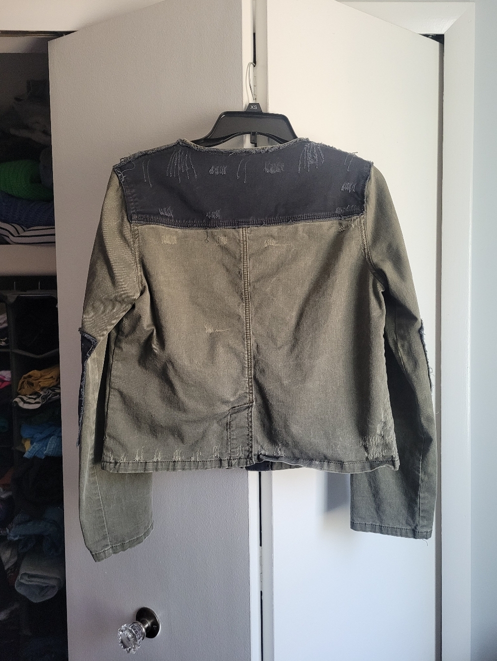 Free People Collarless Army Green Jacket Artfully Distressed - Picture 5 of 5